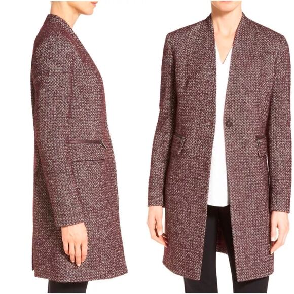 Classiques Entier One-Button Long Tweed Jacket Women's Large Burgundy Coat - Picture 1 of 8